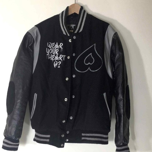 Heart leather varsity bomber - heart,